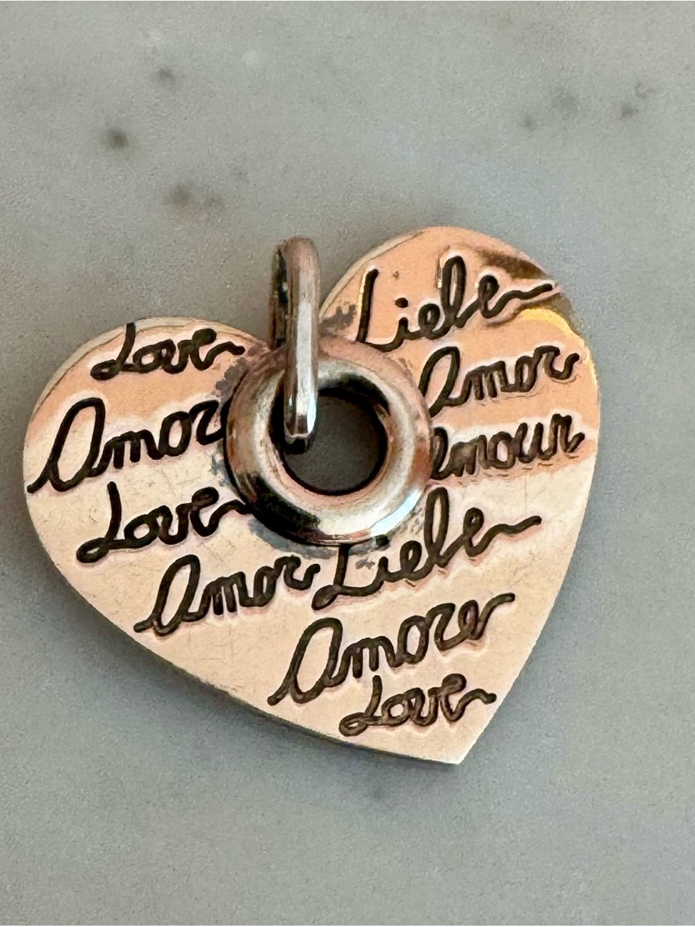 Vintage Silver Heart Pendant Charm “Love” in Different Languages, Italian 925